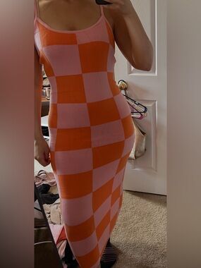 Pink Orange Checkered Dress